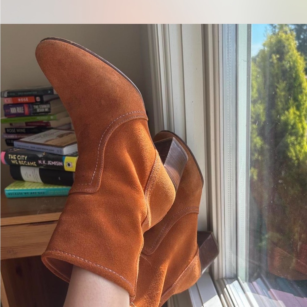 Anthropologie Tan Ankle Booties Suede Style